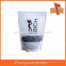 Customized stand up rice paper bag with zipper and window for coffee beans or snacks packaging china manufacturer